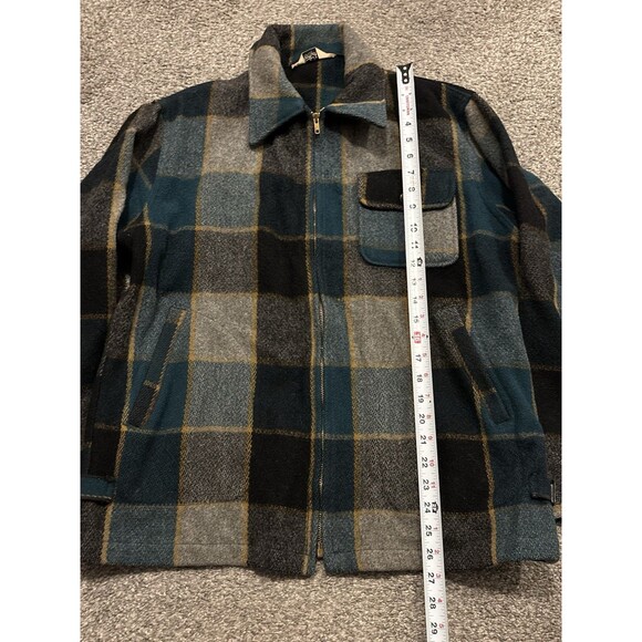 Vintage 1970s Woolrich Wool Workwear Coat Size 42 Green Black Buffalo Plaid - Picture 2 of 7